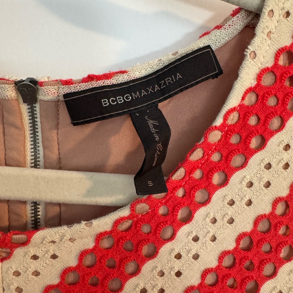BCBGMaxAzria Red and Cream Mesh Dress